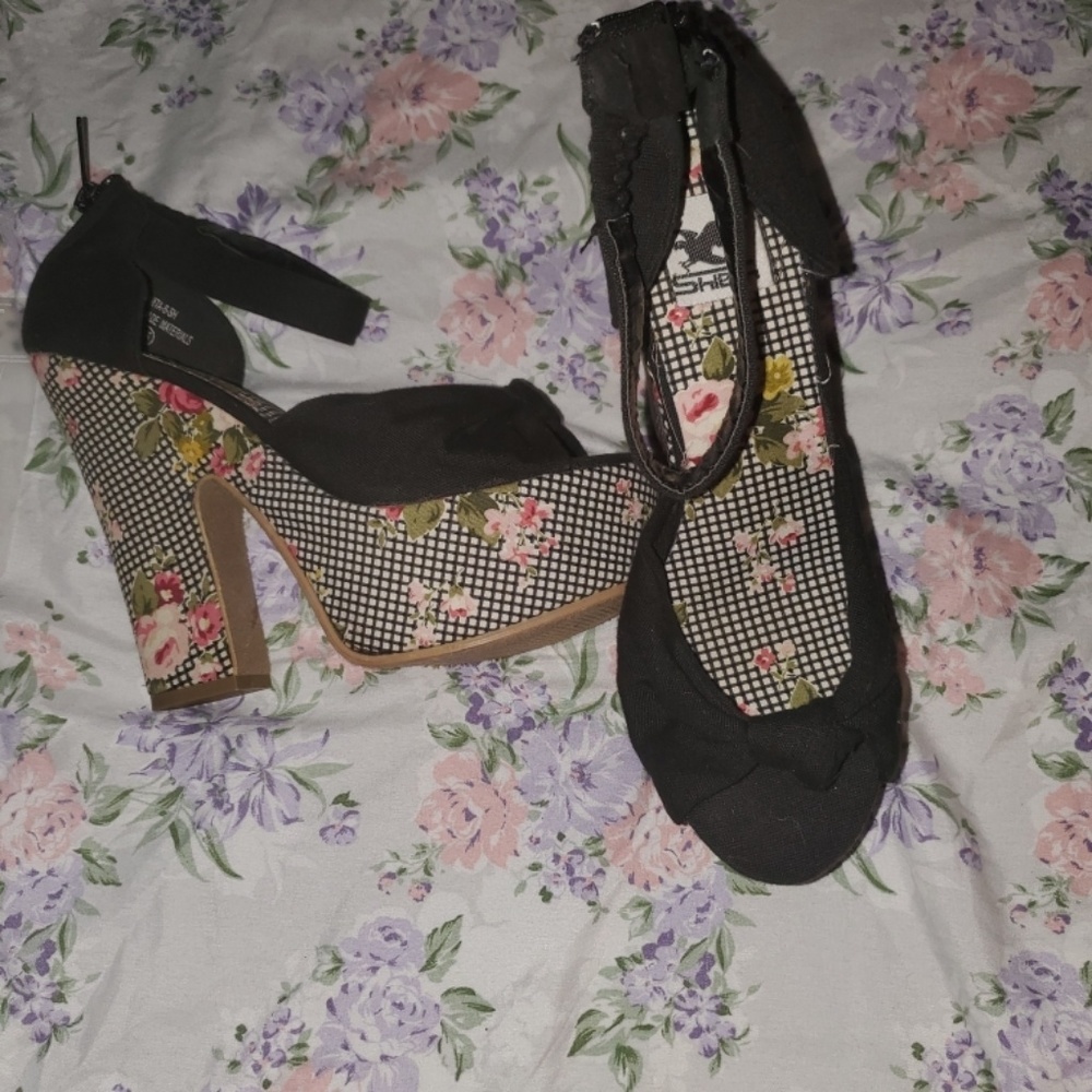 Fun floral wedgie heels